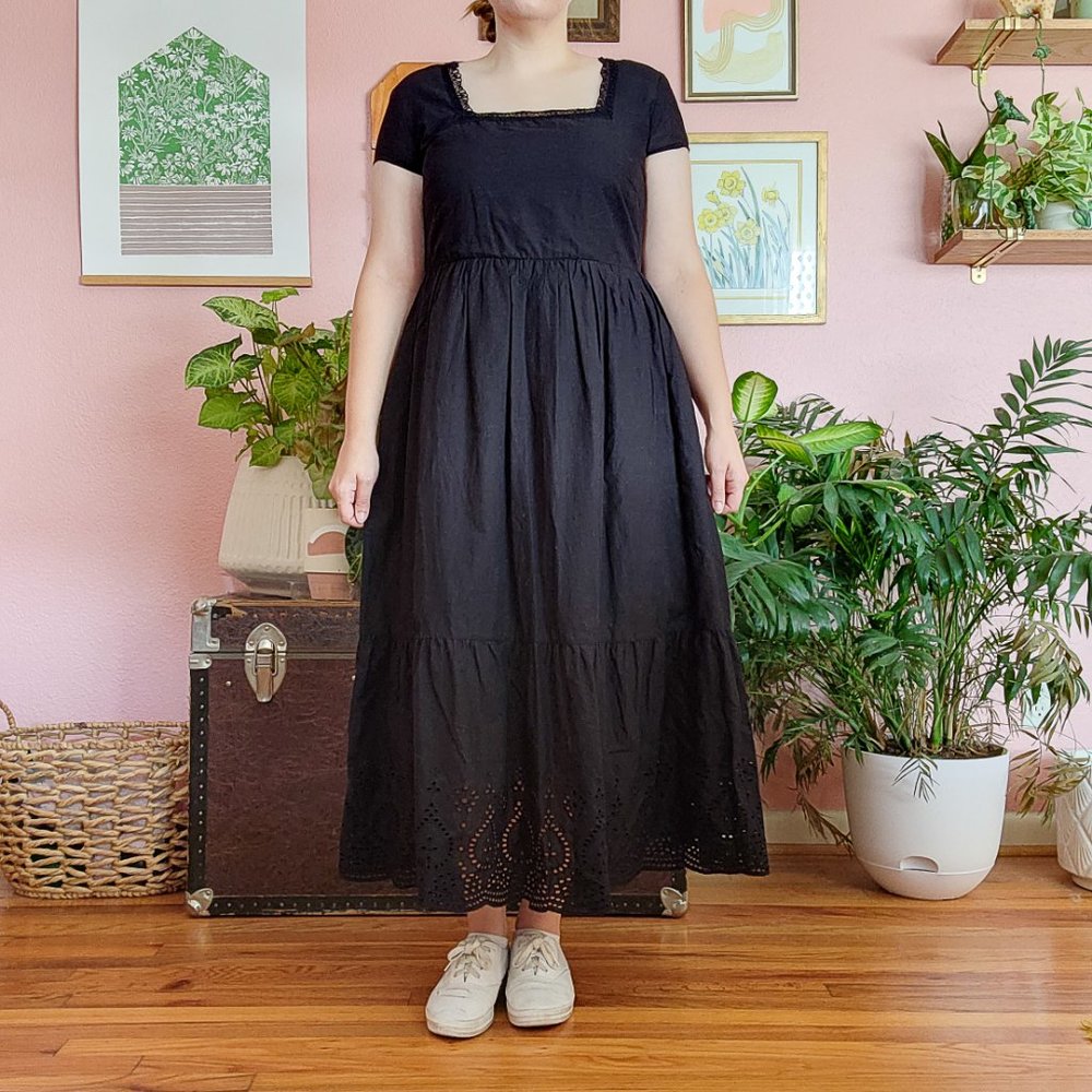 Bodyflirt Cotton Cottagecore Black Whimsigoth Midi Dress Size 14UK - M US